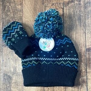 NWT Baby Winter Knit Hat and Mittens Set - Black and Blue